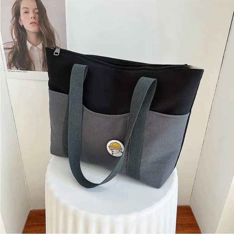 2024 New Large Capacity, Anti Dirt, Thick and Versatile Canvas Bag with One Shoulder Handheld, Simple Shopping Women\'s Bag