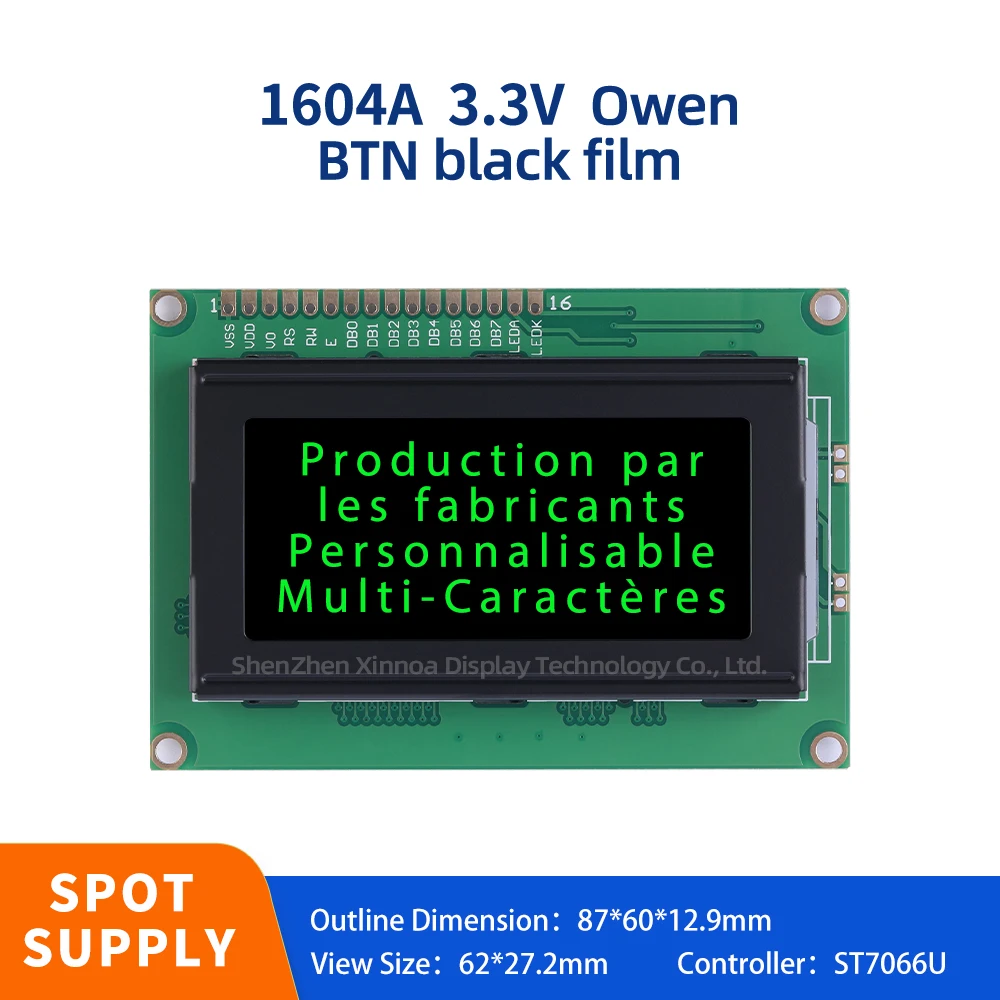 

Multiple Character Libraries 4X16 LCD BTN Black Film Green Letters European 1604A 3.3V Character LCD Screen