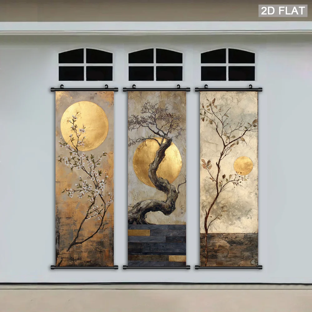 VIKAMA Qushu Jinyue Scroll Tapestry, Vintage Plum Blossom Wabi Sabi Hanging Poster, Wall Art for Living Room Decor