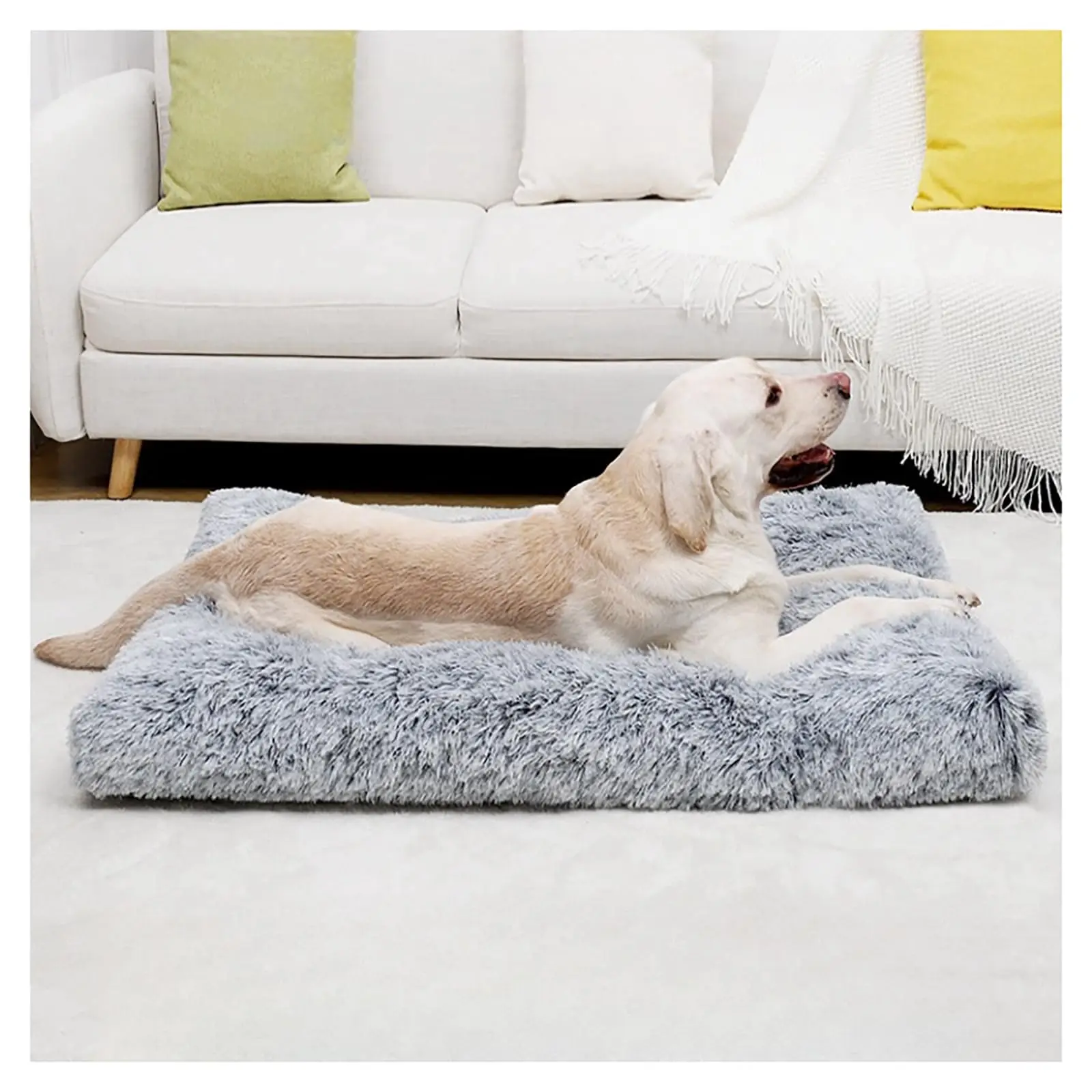 Dog Crate Bed for Large Medium Dogs, Plush Faux Fur Dog Crate Pad,Washable Cozy Mat with Anti-Slip Bottom
