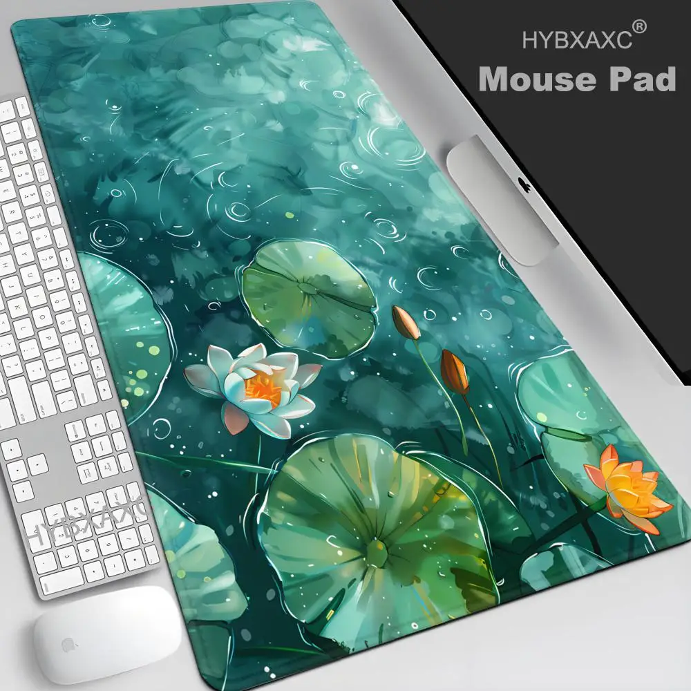 

Коврик для мыши с изображением зеленых листьев лотоса и пруда с лотосами, противоскользящий, моющийся, с резиновой основой, для компьютерной механической клавиатуры, высококачественный настольный коврик HYBXAXC