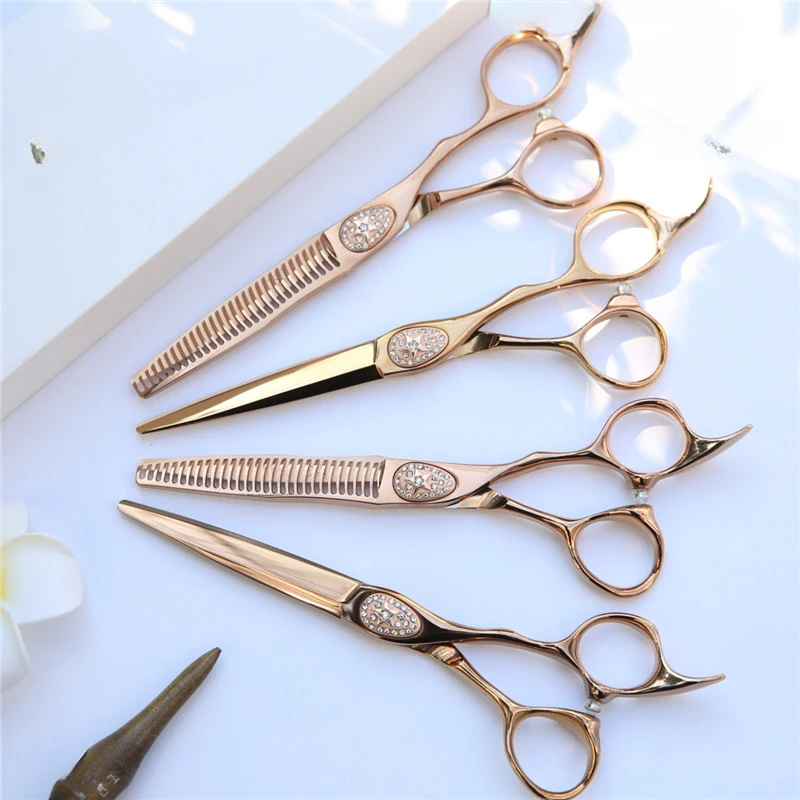 

New Rose Gold Hair Hairdressing Scissors Crocheted White Diamond Screw Powder Steel Super Sharp