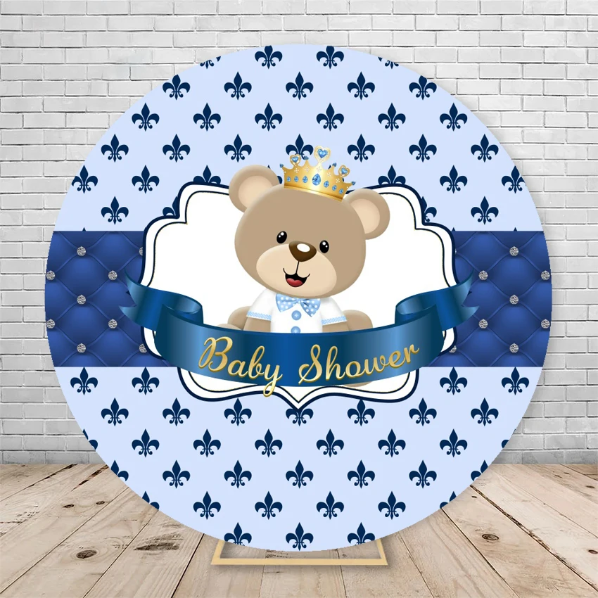 Newborn Baby Shower Bear Round Backdrop for Cover Hot Air Balloon We Can Bearly Wait Kids Birthday Circle Photography Background