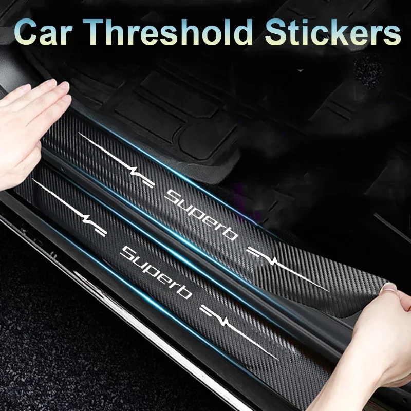 Carbon Fiber Car Door Threshold Stickers for Skoda SUPERB Badge Auto Trunk Bumper Protect Strip Anti Scratch Waterproof Decals