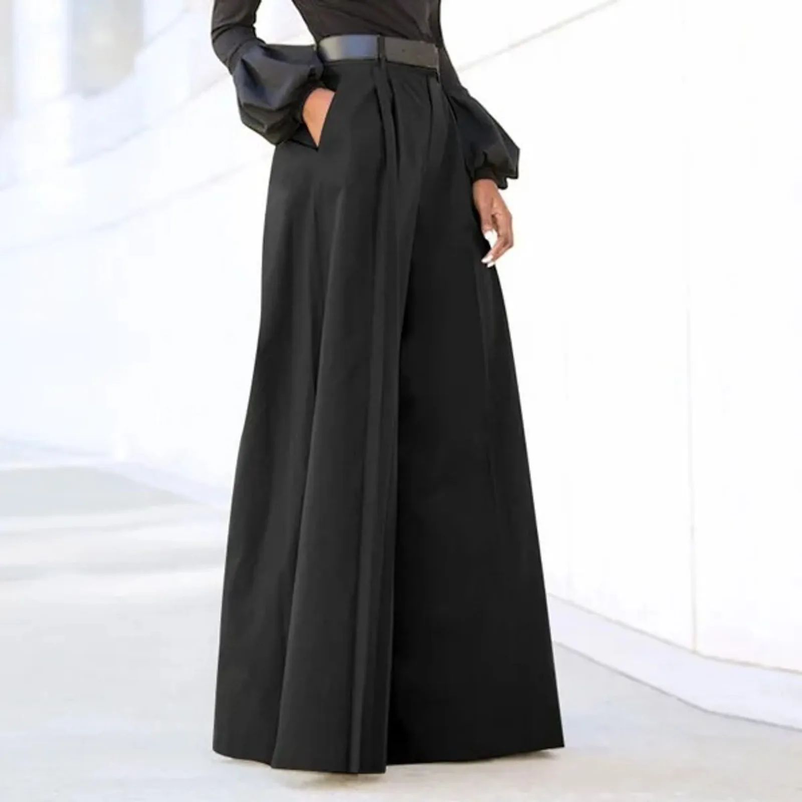 

New Women Pants Summer Autumn Palazzo Pants Printed Cropped Cotton Baggy Trousers with Pockets Female Oversized Trousers