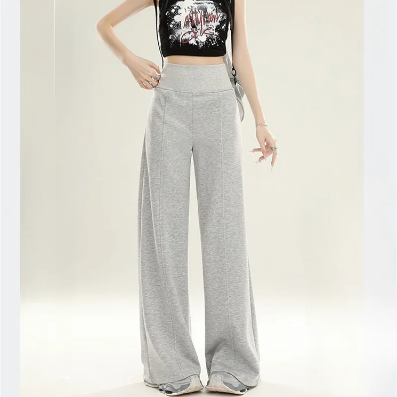 Deeptown Baggy Y2k Grey Sweatpants Woman Casual Vintage Korean Fashion Wide Leg Pants Sports High Waist Basic Loose Trousers