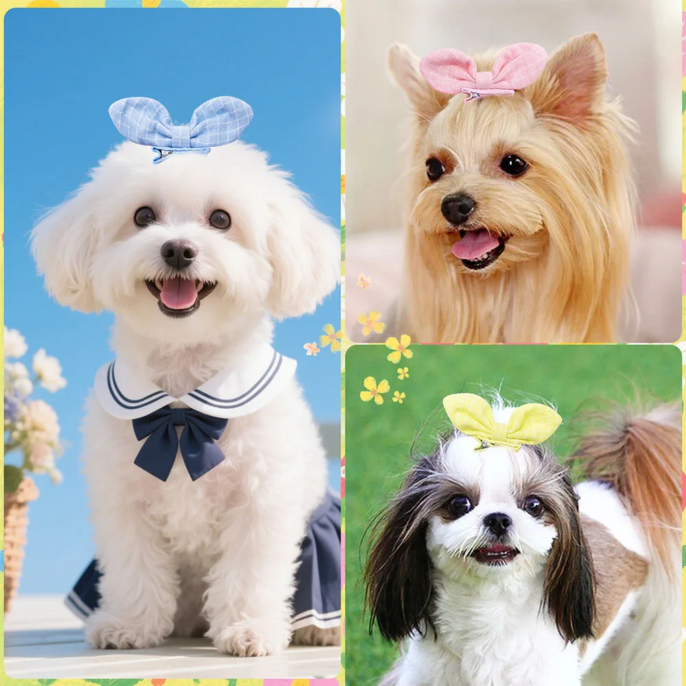 10PCS Candy Color Dog Hair Clips Small Dog Bows With Alligator Clip Long-hair Puppy Bowknots Pet Grooming Accessories For Dogs