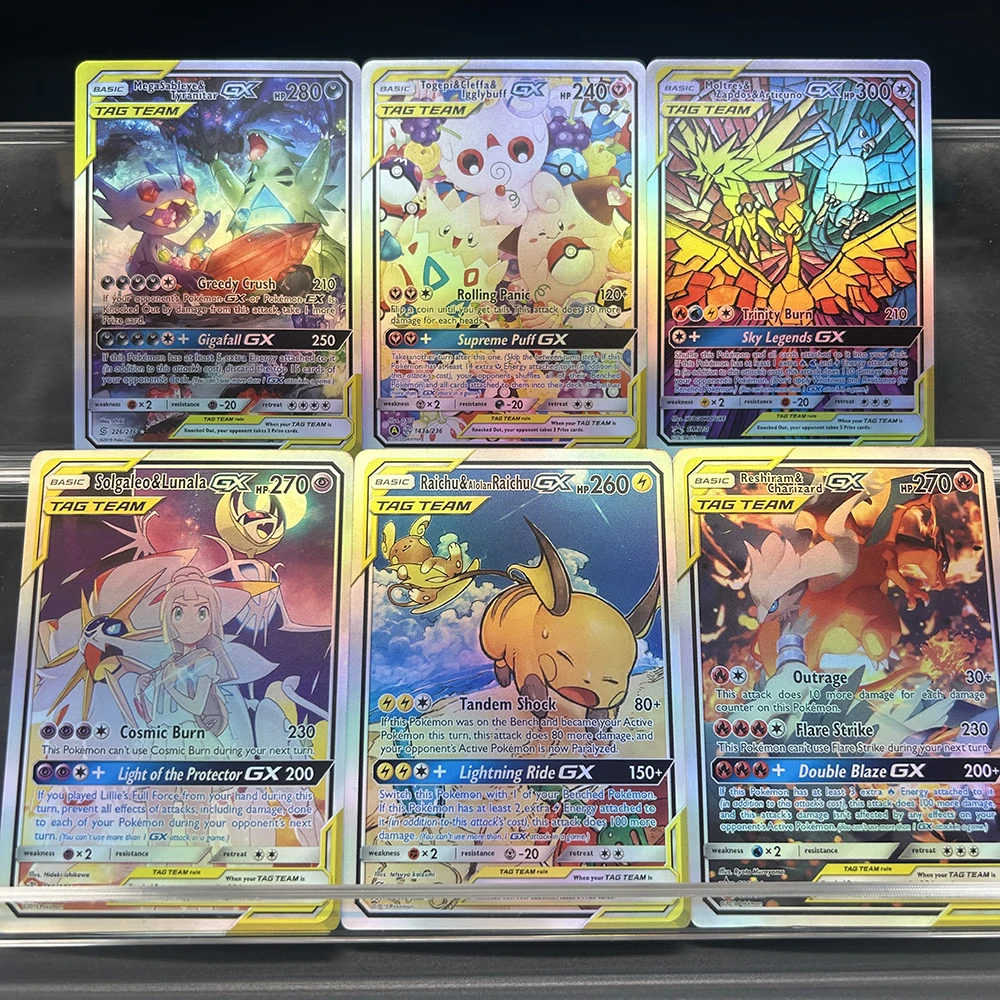 Anime Ptcg Tcg Team GX Karten Regenbogen Seltene Karten Set Mega Sableye & Tyranitar Togepi & Cleffa Serie Holo Folienkarten für Sammler