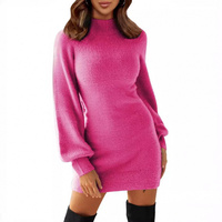 New European and American Style Women's High Neck Knitted Pullover Sweater Bodycon Dress
