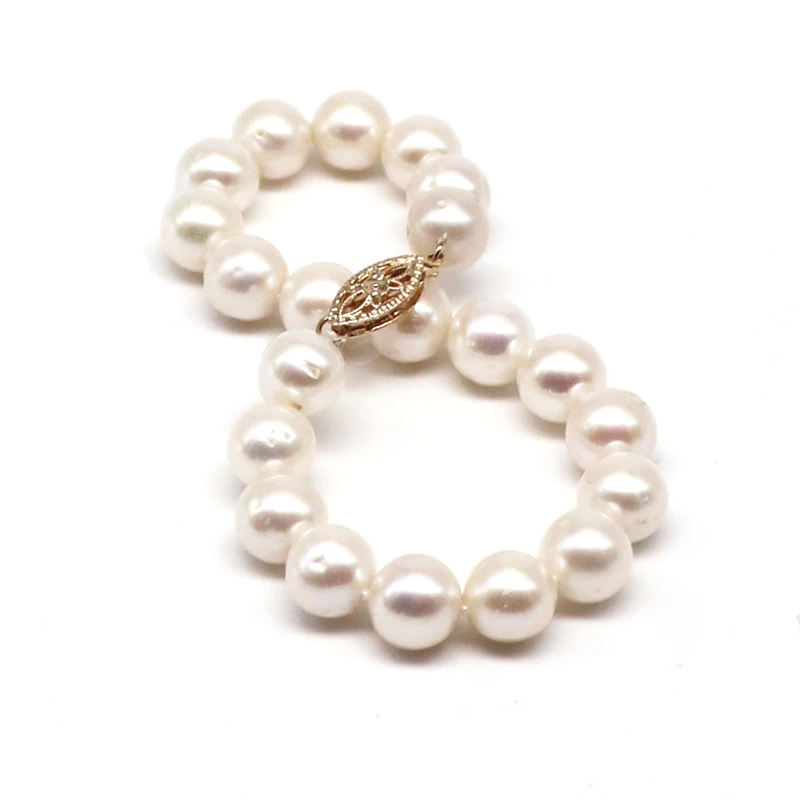 

Women'S Pearl Bracelet Fresh Water Cultured In White Bead Real Pearls Bangle Handmade Jewelry For Bride Delicate Stainless Metal