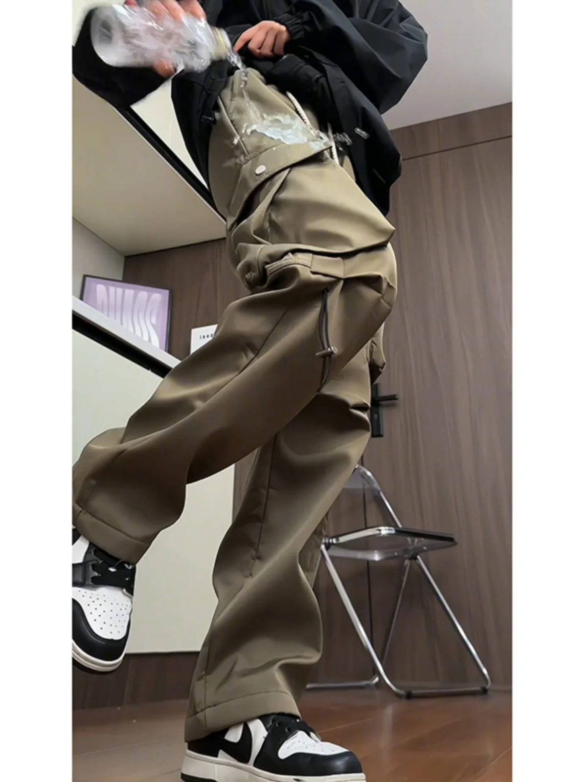 

Мужские непромокаемые удлиненные рабочие брюки на флисовой подкладке, прямые повседневные брюки для весеннего сезона, молодежные энергичные брюки Sle