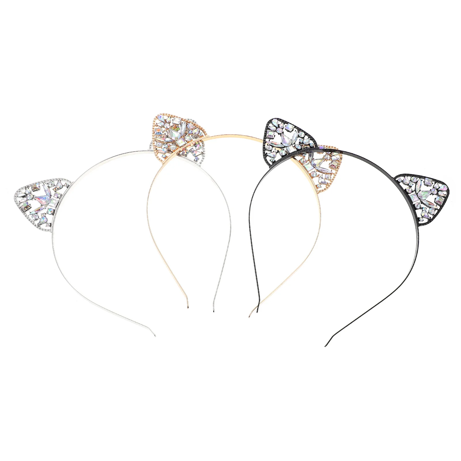 

3 шт., повязка на голову с кошачьими ушками, очаровательные вечерние аксессуары для волос со стразами, головной убор для девочек, реквизит для фотосессии, подарок, повязка на голову с кошачьими ушками