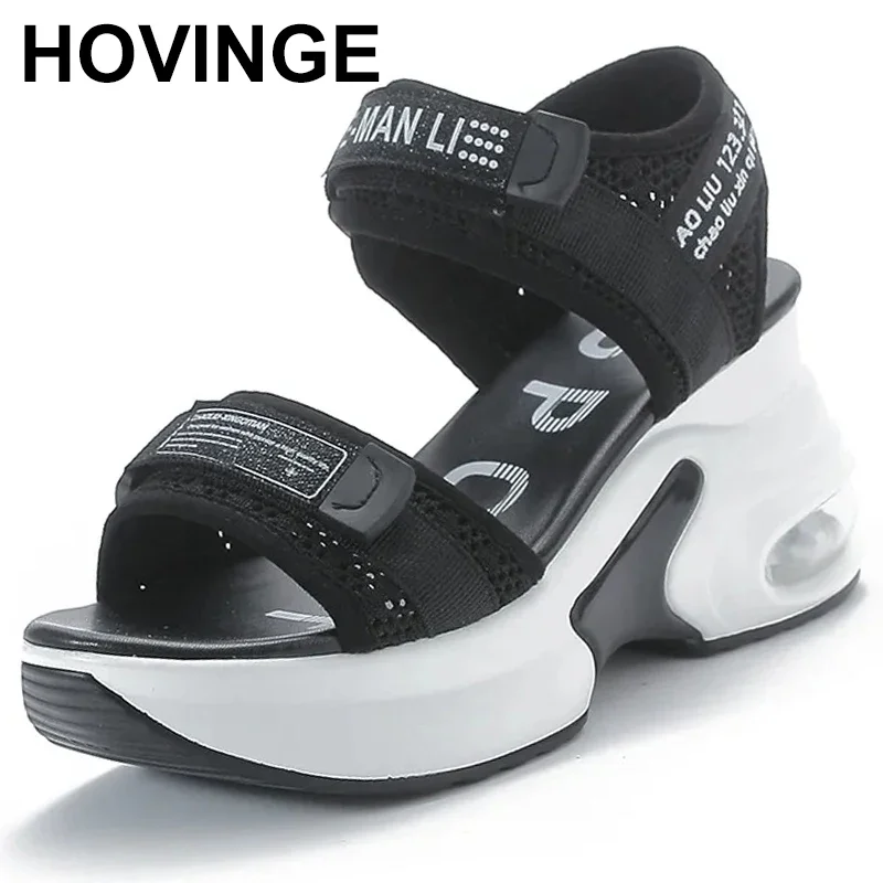 

Дышащие женские сандалии с воздушной сеткой 8 см, удобная обувь, модная летняя женская обувь на высоком каблуке с открытым носком и платформой на танкетке с крючком