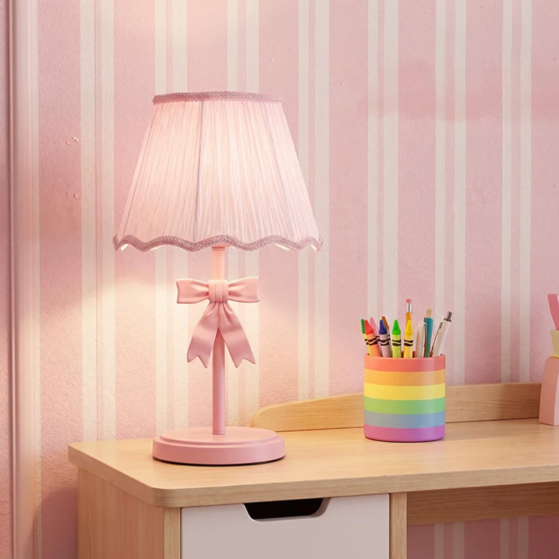 Pink Bow Table Lamps Princess Room Girl Bedroom Lamp Princess Style Romantic Warm Baby Room Children's Room Bedside Table Lights