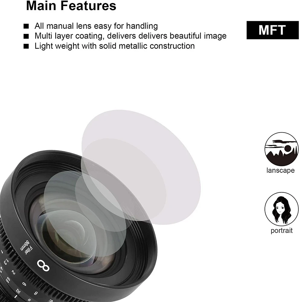 Meike 8mm T2.9 Large Aperture Manual Focus Cine Lens for Olympus Panasonic Micro Four Thirds MFT M4/3 Micro 4/3 Mount Camera