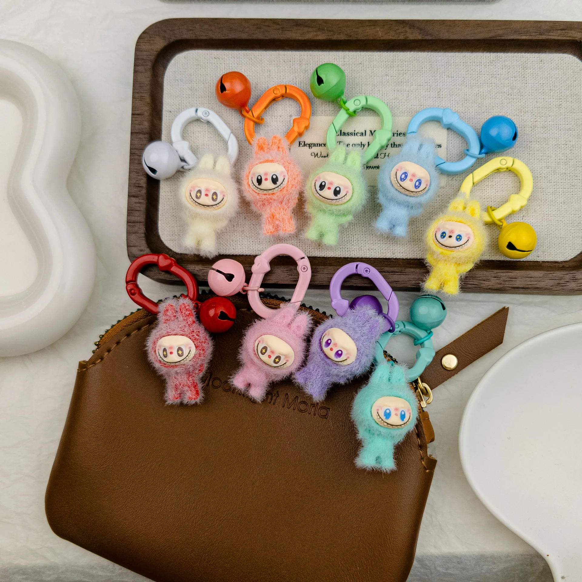 

1PC Couple Friend Jewelry Gift Cute Bell Labubu Keychain For Women Girls 3D Dolls Animal Keyring Kawaii Bag Backpack Pendant