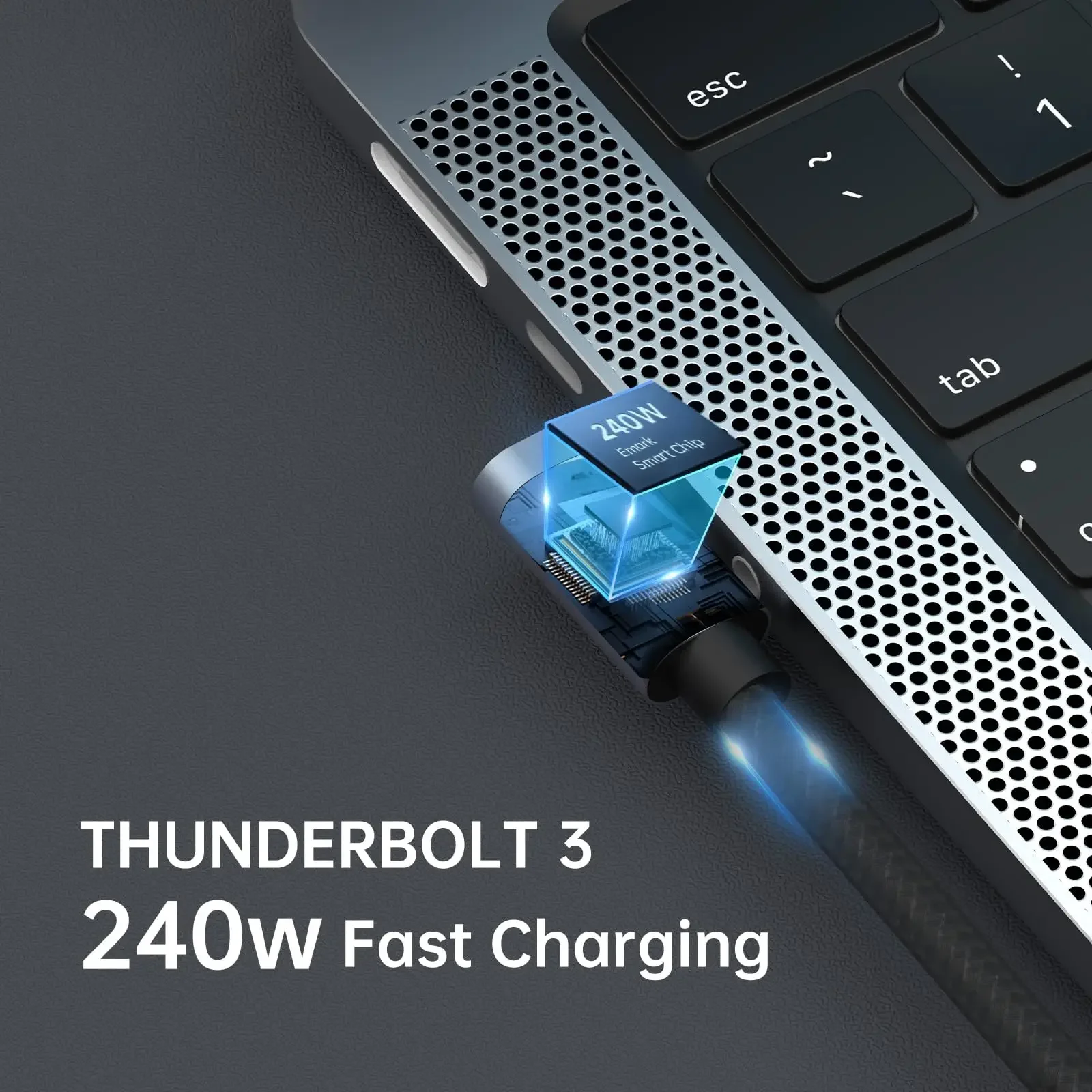 Right Angle USB 4 with LCD Display 240W Charging 8K@60Hz 40Gbps Transfer Thunderbolt 3 Cable for MacBook Pro/Air iPad/Pixel/PS5