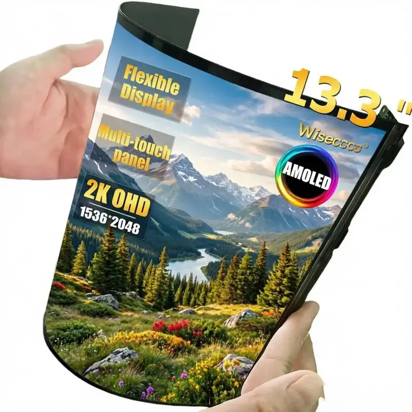 

Wisecoco 13,3-дюймовый гибкий дисплей OLED-дисплей 2k AMOLED 2048x1536 Плата контроллера драйвера IPS-экран Изогнутая сенсорная панель