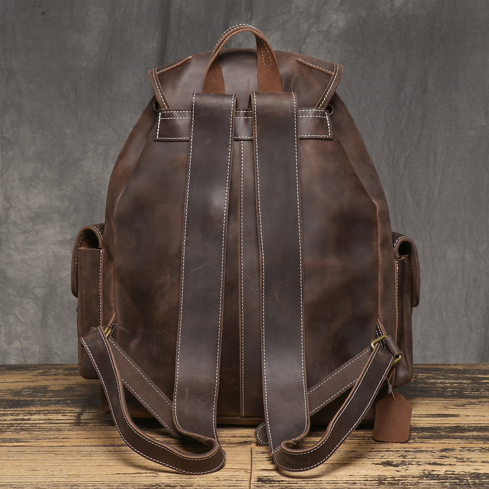 Retro Genuine Leather Backpack With Multiple Pockets, Making It Easy To Store A 15-inch Laptop And Other Everyday Essentials