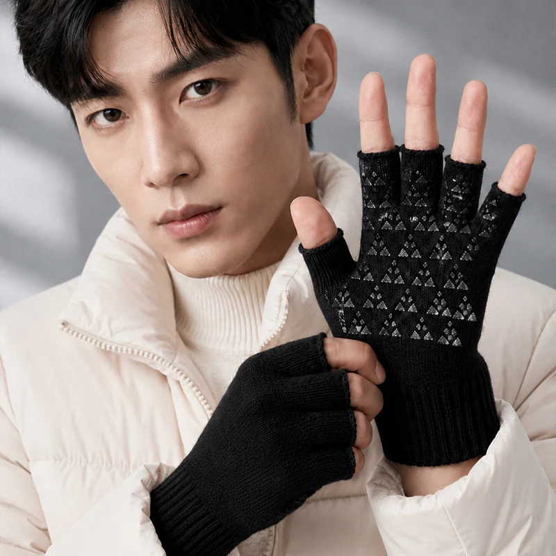Acrylic Half-Finger Gloves for Men and Women, Autumn and Winter Couple's Non-Slip Knitted Fingerless Gloves for Outdoor Cycling, Student Typing, and Warmth