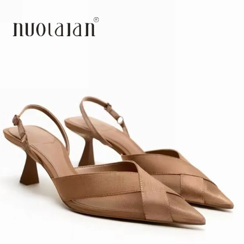 Woman Summer Sandal Shoe Womens Pump Shoes High Heels Sandals Fashion Pointed Toe Low-heel Pumps Slingbacks Elegant Heeled Shoes