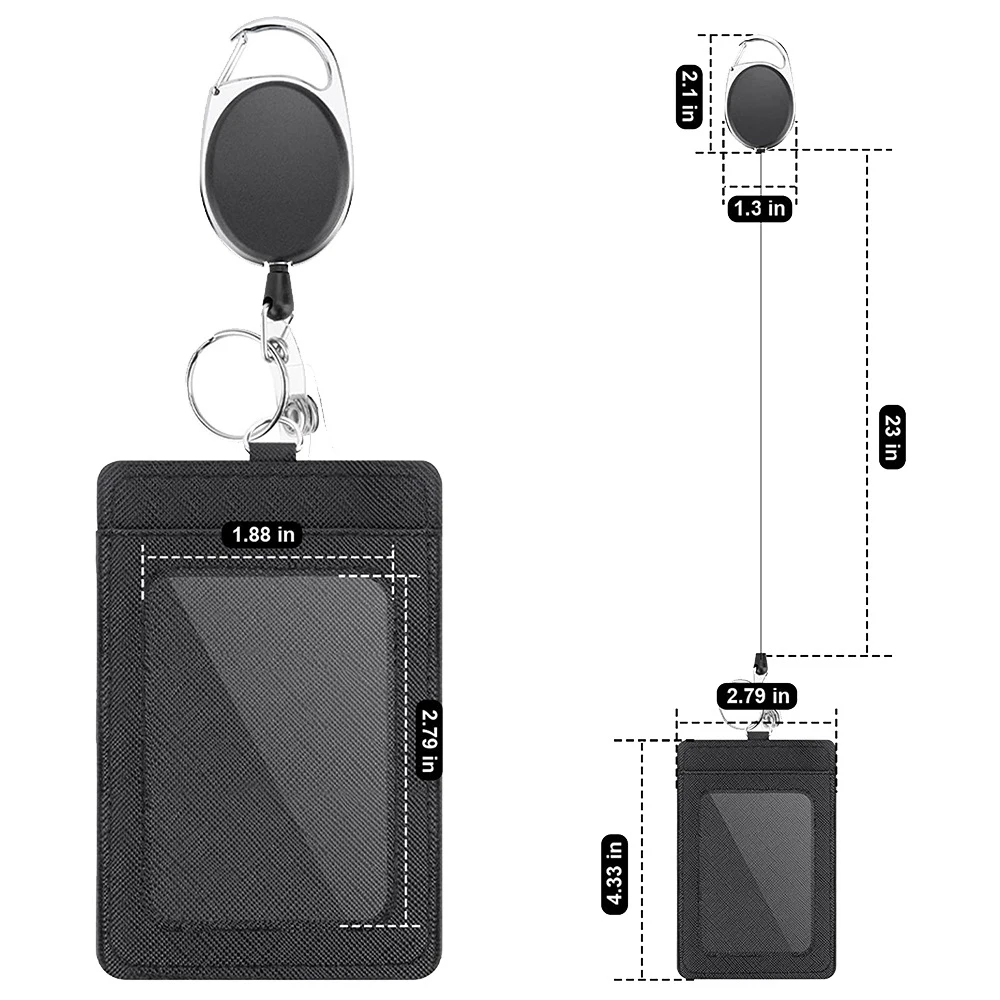 ชุดที่ใส่ป้ายและคลิปม้วนสปริงยืดหดได้สำหรับงานหนัก2ชิ้นที่ใส่ป้ายหนัง PU แนวตั้งช่องเสียบบัตรที่ช่องเสียบบัตรที่หน้าต่างบัตรประชาชนแบบใส