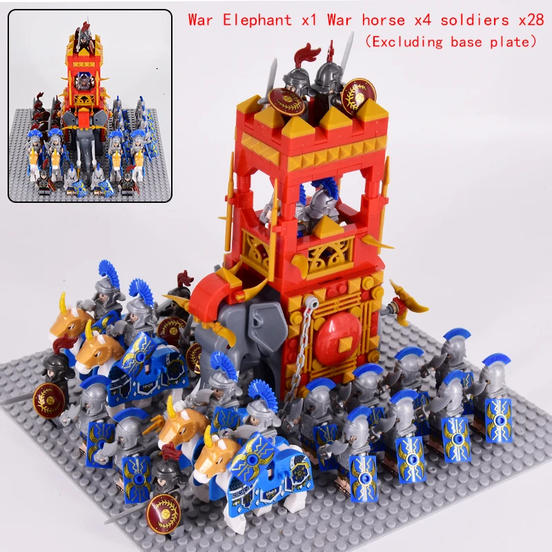 

MOC Medieval Military Roman Empire War Elephant Figures Spartan Building Blocks Helmets Soldiers Weapons Accessories Toys gift