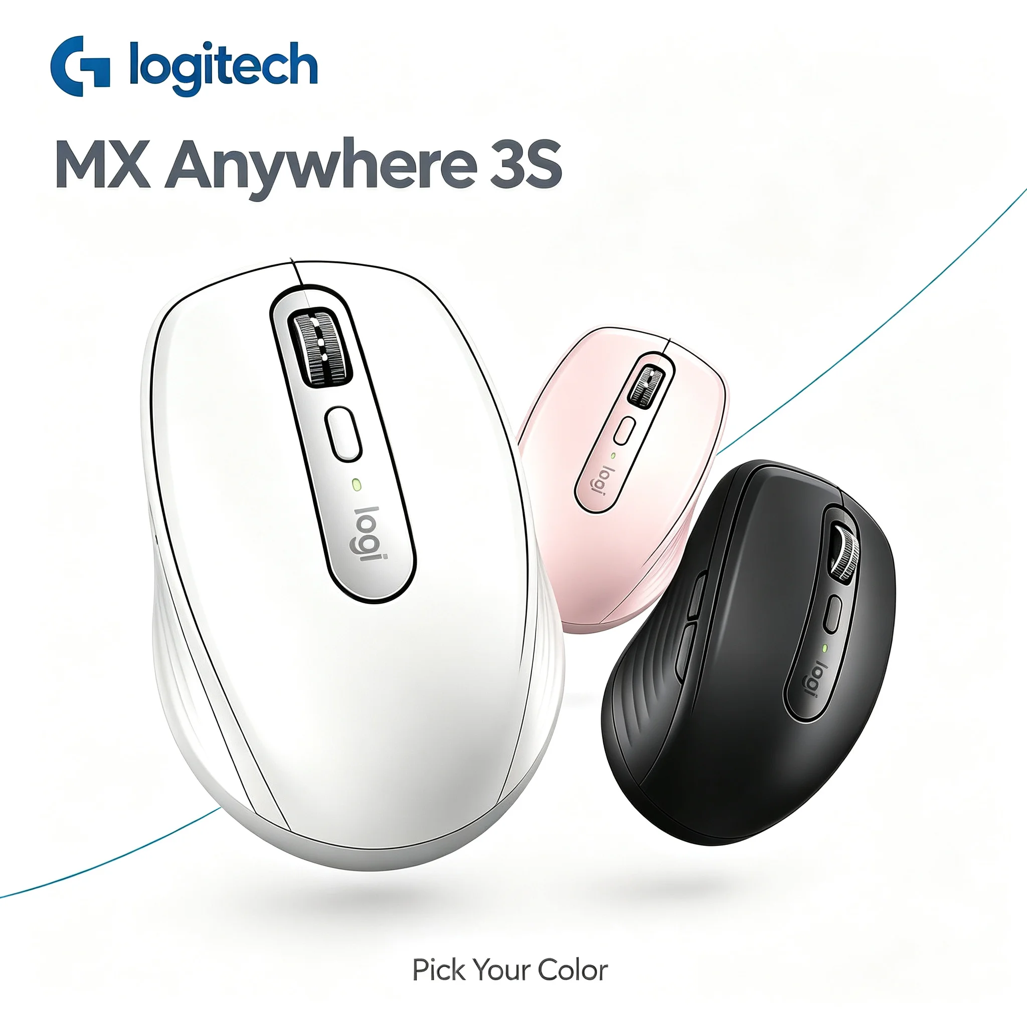 Logitech MX Anywhere 3S Wireless Bluetooth Mouse Works on Glass Surface Precision Tracking Mice