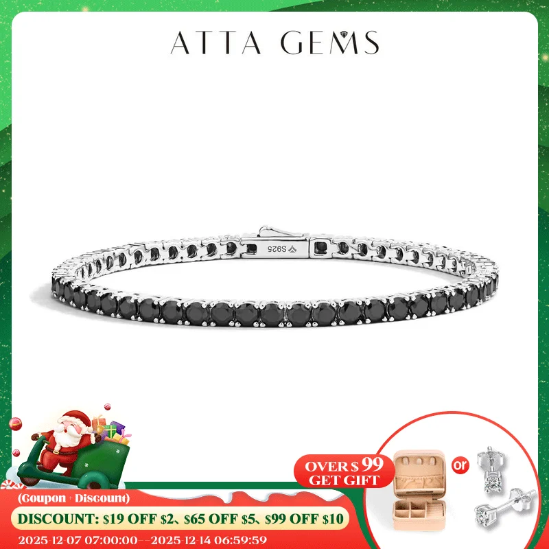 

ATTAGEMS Top Quality Round Cut 3.0mm 3.5mm Black Moissanite Tennis Bracelet For Man Women S925 Silver Pass Diamond Test Jewelry