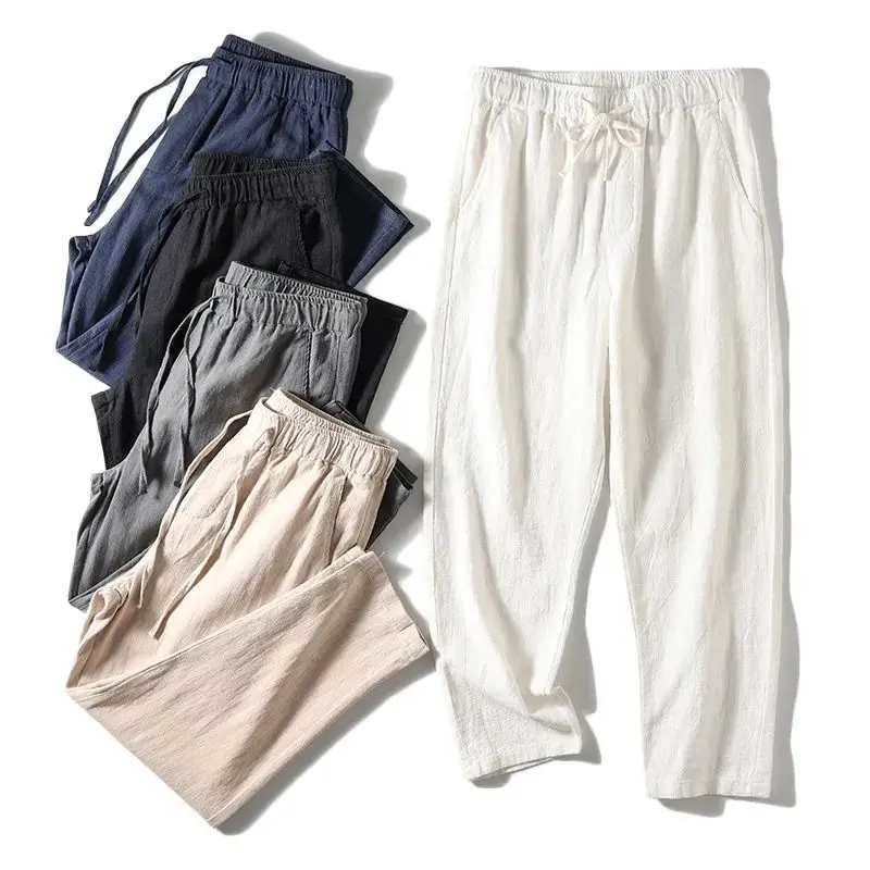 

Льняная ткань Свободный крой Летние тонкие повседневные брюки Девять зубцов M Модель Хлопковые льняные брюки Прямые брюки