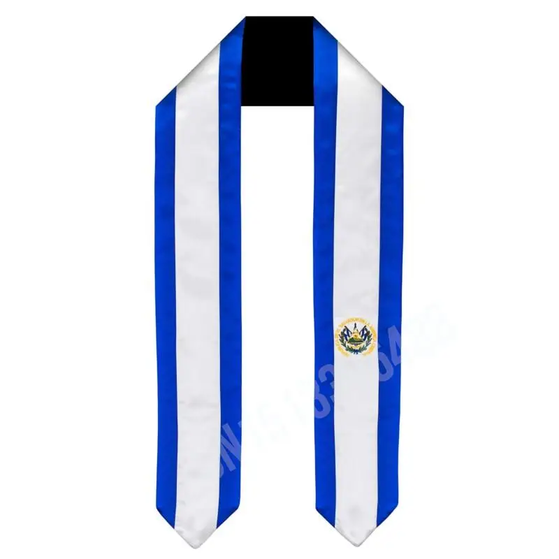 El Salvador Flag Scarf Top Print  Graduation Sash Stole International Study Abroad Adult Unisex Party Accessory