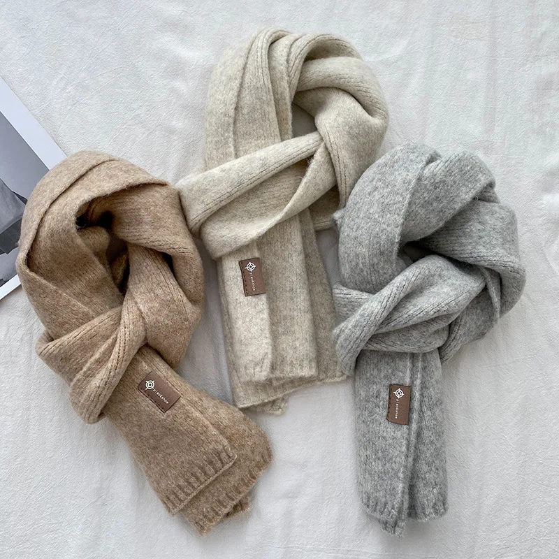 2024 Winter New Fashion Wool Wrap Scarf Korean Women Solid Colors Soft Shawl Couple Warm Sweet Candy Color Foulard Thick Blanket