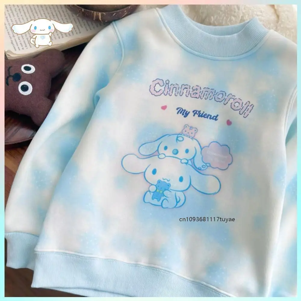 Cute Anime Cinnamoroll Kuromi Children Round Neck Sweatshirt Sanrios Girls Cartoon Fashion Thicken Warm Casual Pullover Hoodie