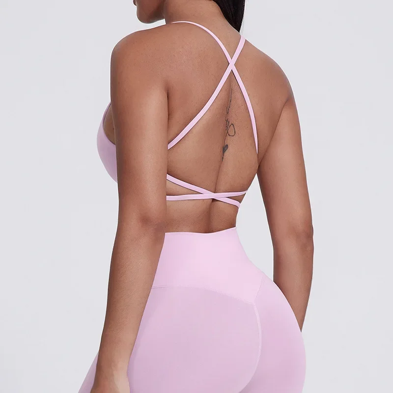 SHINBENE Summer with Chest Pad Outside To Wear Inside with Slim Back Sexy Cross Back Sports Underwear Fitness Halter Vest Women image 4