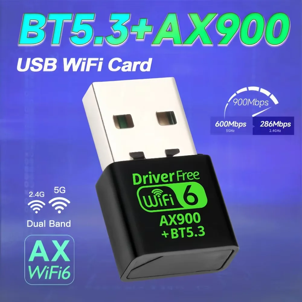 WiFi 6 AX900 Bluetooth 5.3 WiFi USB Adapter Bezprzewodowa karta sieciowa 2.4G&5GHz Wi-Fi Antena USB Do PC/Laptopa Win10/11 Bez sterownika