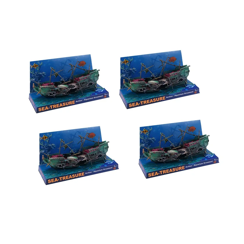 

ABBN-4X Large Aquarium Decoration Boat Plactic Aquarium Ship Air Split Shipwreck Fish Tank Decor C