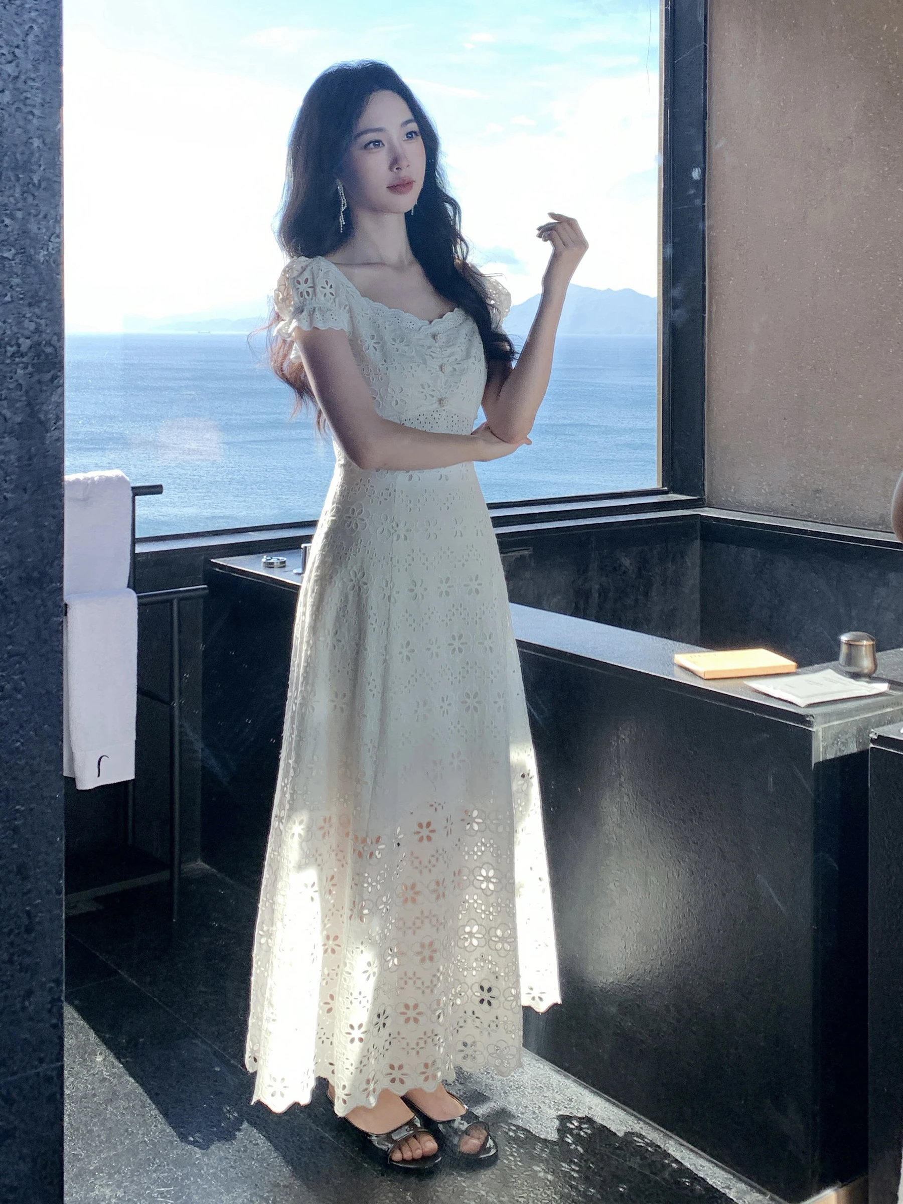 

Оригинальная женская длинная юбка SYT с вышивкой и ажурными вставками, модель 2025 года, с эффектом утяжки на талии, А-силуэт