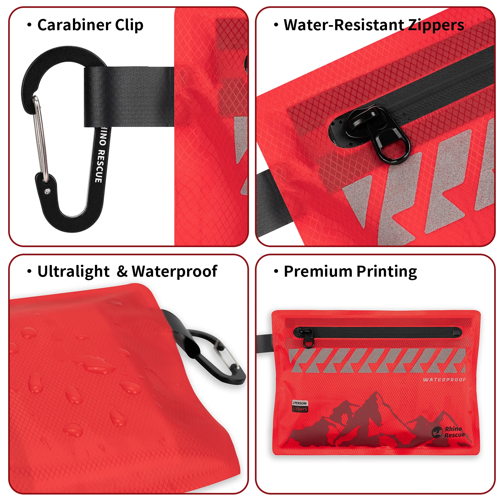 Rhino Rescue Small First Aid Kit - Ultralight Waterproof Medical Kit for Hiking Backpacking Cycling Travel Vehicles