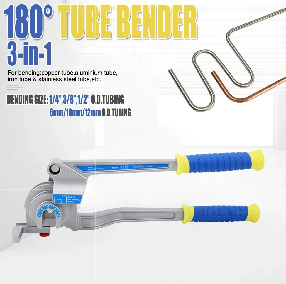 Lever Type Manual Tube Bender 3-in-1, for Copper/Aluminum/Iron/Steel Pipes, Multi-Purpose Pipe Bending Hand Tool