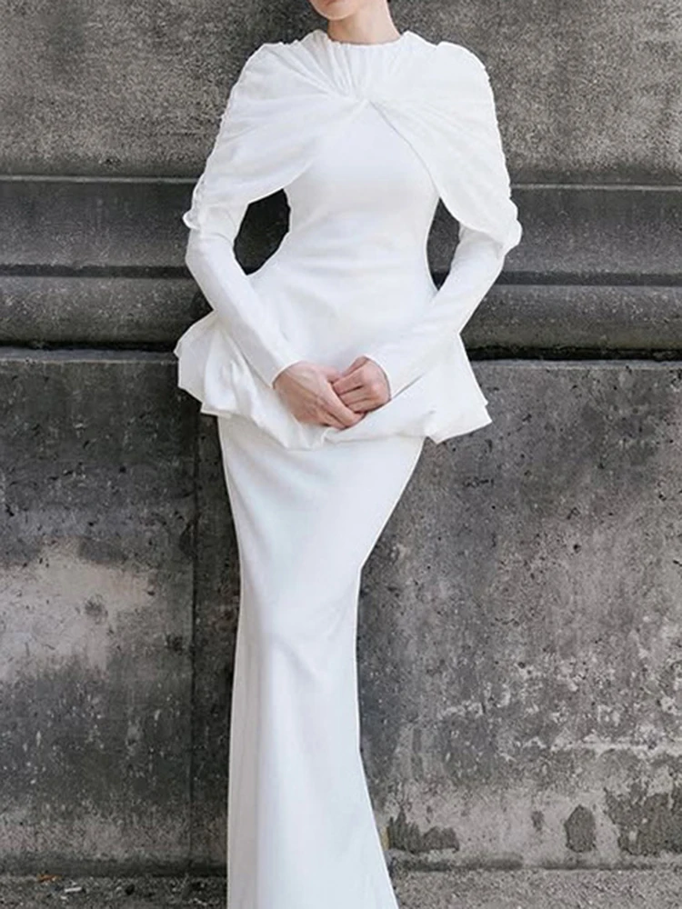 

Темперамент, однотонный тонкий женский наряд, элегантные топы с длинными рукавами и полуюбки нестандартной формы, комплекты роскошных женских юбок с запахом на бедрах, комплект