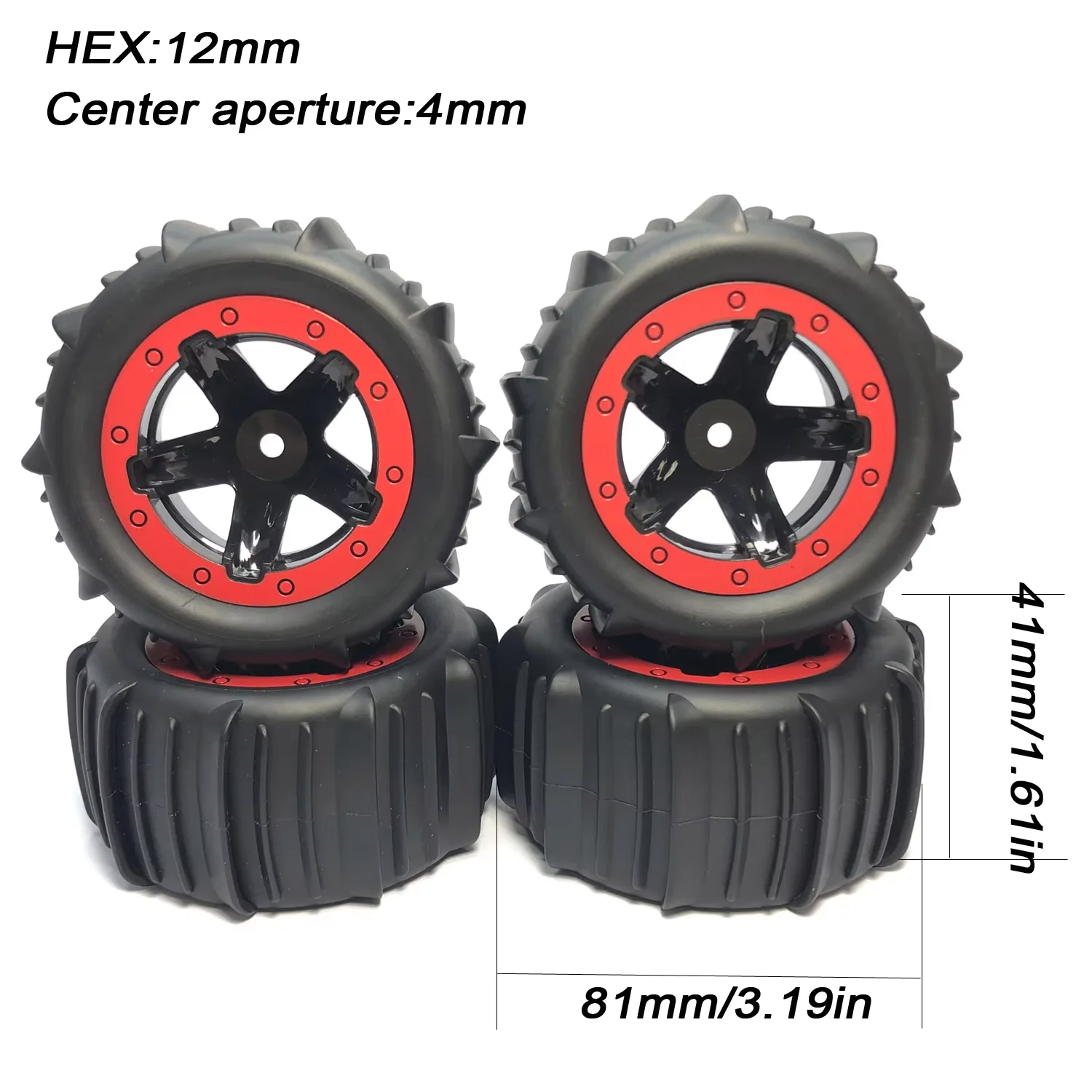4 stks/partij 12mm Hex Monster Truck Wielbanden voor SCY 16101 Pro 16102 Pro 1:16 14210 1:14 MJX Off Road banden RC Auto Upgrade Onderdelen
