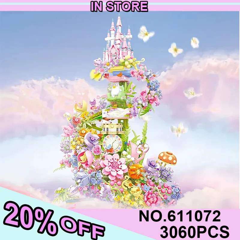 

SEMBO 2023 Hot MOC 611072 3060 Pcs Fantasy Flower Castle Decoration Building Blocks Bricks Kit Moc Toys For Kid Christmas Gifts