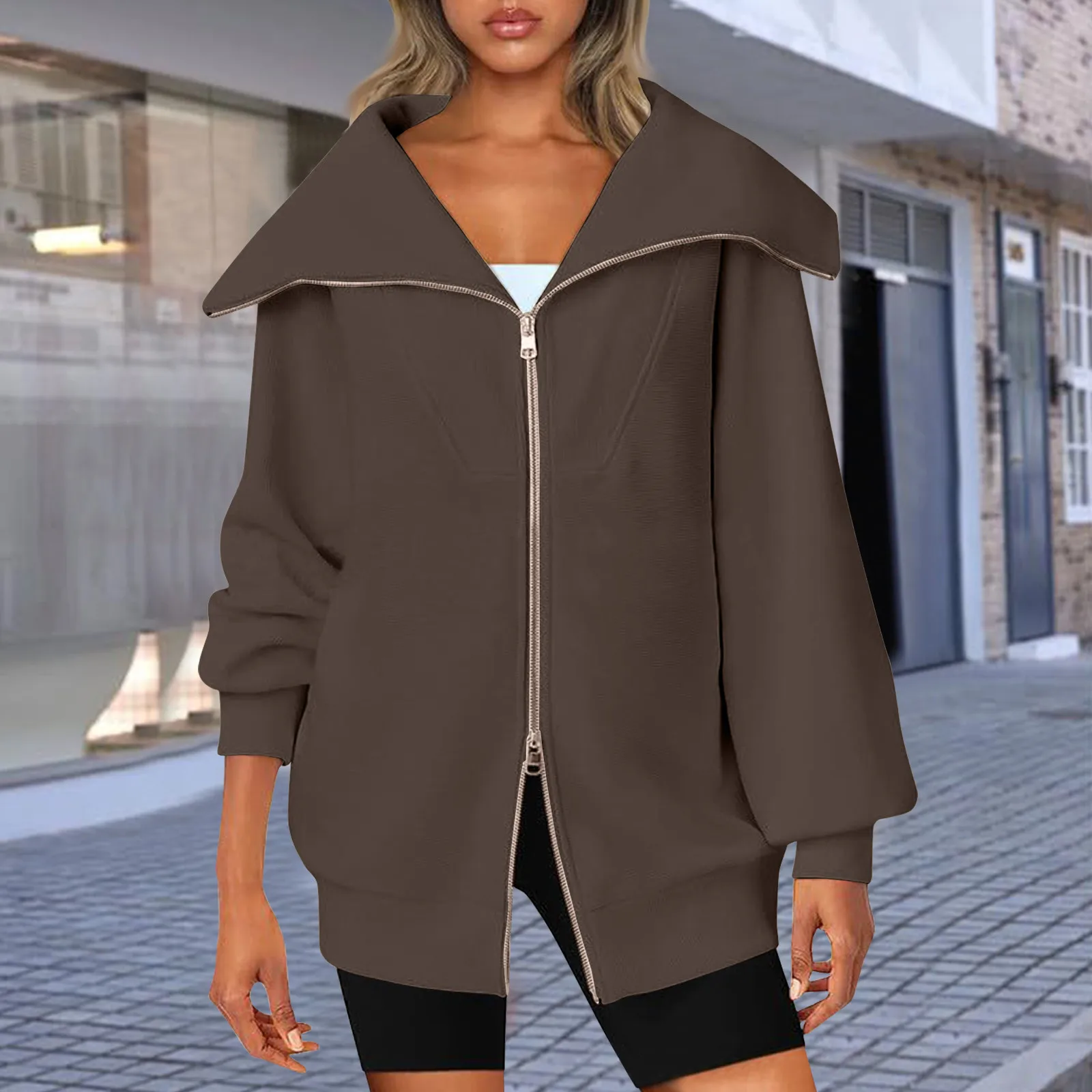 Womens Loose Coat Oversized Full Zip Up Sweatshirts Fall Outfits For Women Fashion Trendy Jackets With Pocket 2023 New