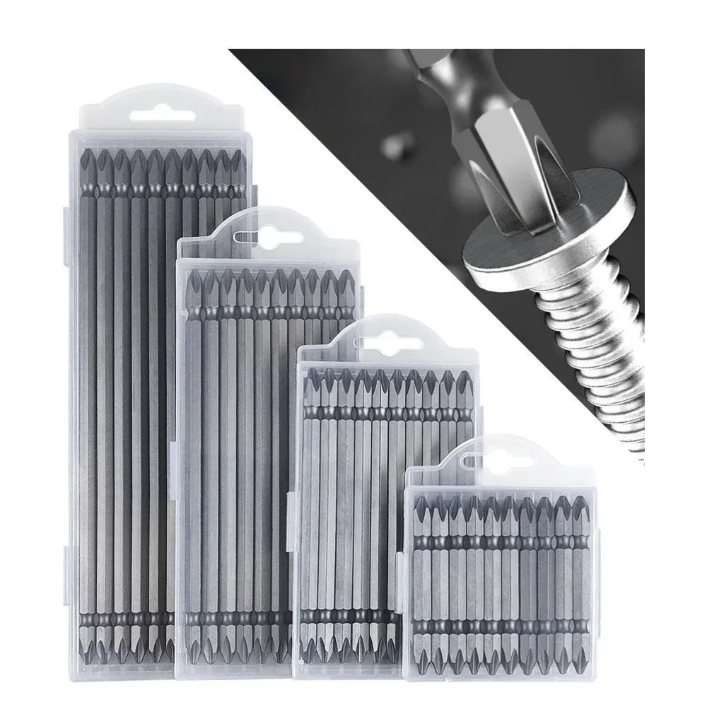 

10Pcs Double-End Screwdriver Bits 65-200mm S2 Steel PH2 6.35mm Cross Drill Bit Strong Magnetic For Electric Driver Power Tools