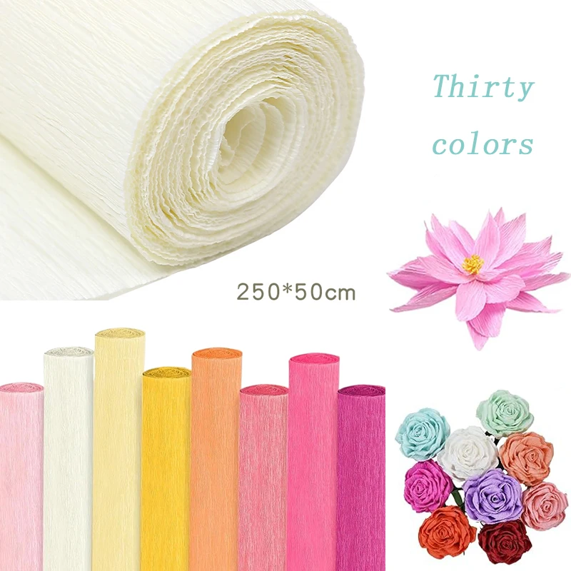 50X250cm Colorful Crepe Paper Handmade Roll Origami Crinkled Thickened Paper Craft DIY Flowers Decoration Gift Wrapping Paper