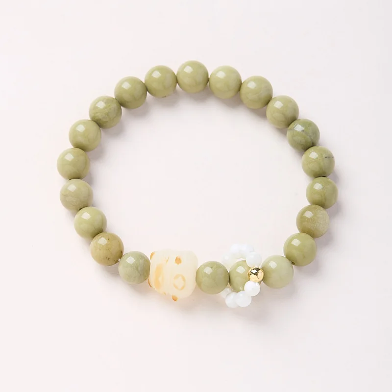 

Natural 8MM Green Alashan Bracelet Charred Bodhi Cat Charm Premium Agate New Chinese Style for Men Women Spiritual Wholesale