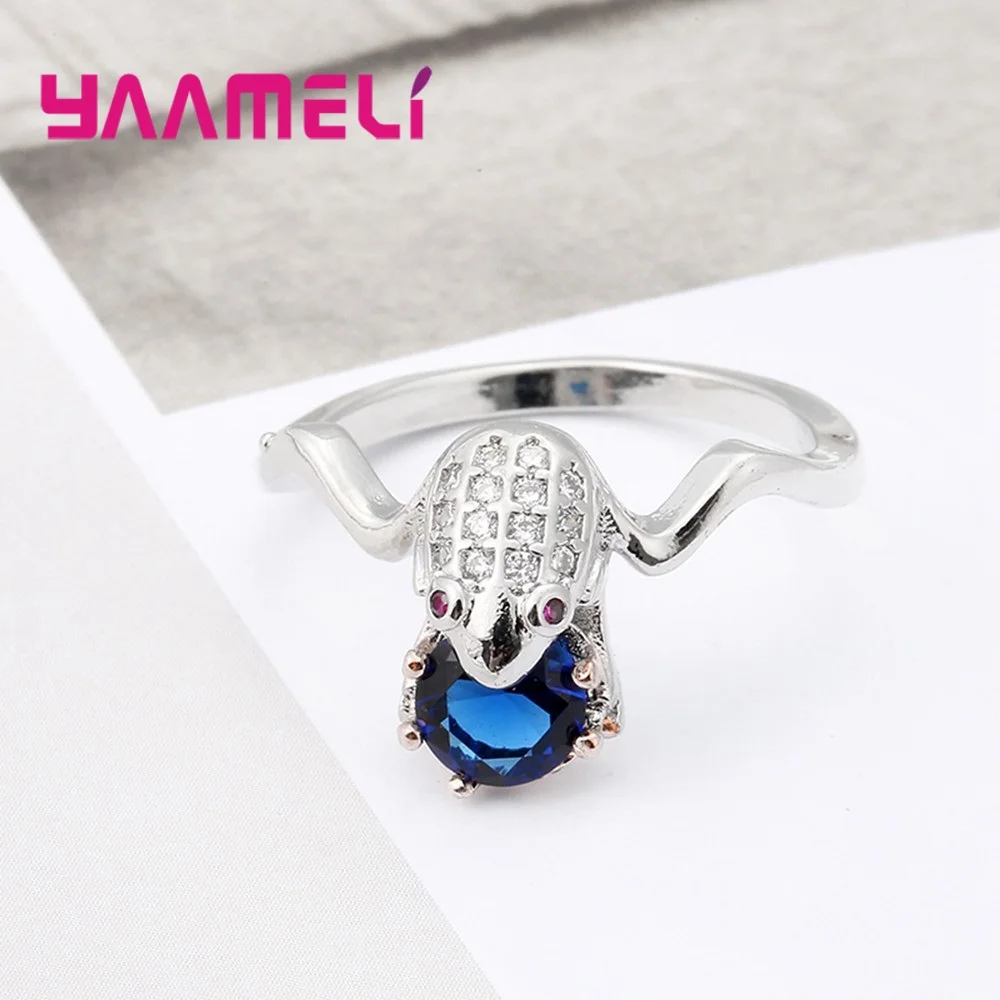 Purple Eyes Stones Frog Shape Hold Crown Blue Cubic Zircons Women Wedding Daily 925 Sterling Silver Color Party Rings Jewelry