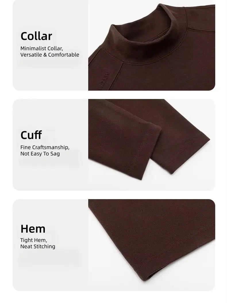 Simple Basic Patchwork Mid-Collar Long-Sleeve T-Shirt Unisex Thermal Base Layer Top Women Men