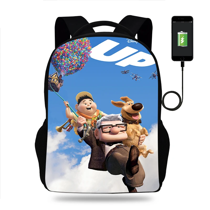 Disney Cartoon film Up plecak chłopcy dziewczęcy tornister nastolatek torby na książki mężczyźni kobiety plecak podróżny USB plecak Mochila