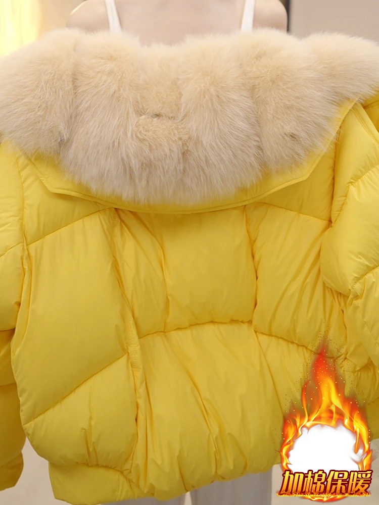 

Premium Yellow ort Thiened down Cotton Jaet Women's Sle Winter New Arrival Warmth Large Fur Collar Commute Korean Ver...